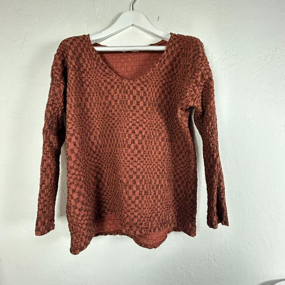 Flax Women's Textured Knit Scoop Neck Long Sleeve Casual Blouse Brown Large